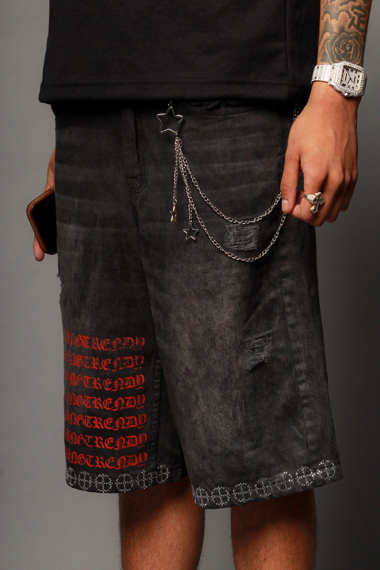 TRENDY RHINESTONE JORTS