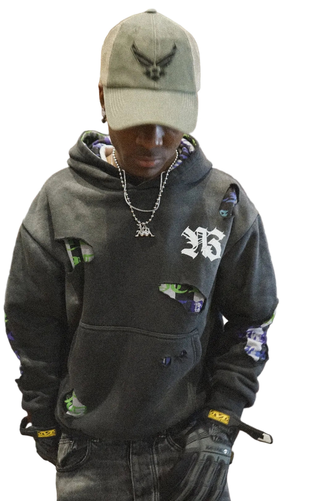 1OF1 STRIPE DISTRESSED HOODIE